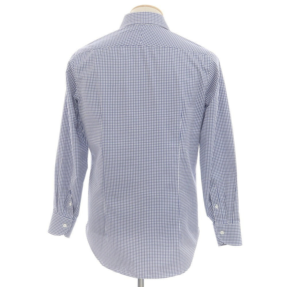[Used] BEAMS F Cotton Check Wide Collar Dress Shirt Navy x White [38] [Condition Rank B] [Men&