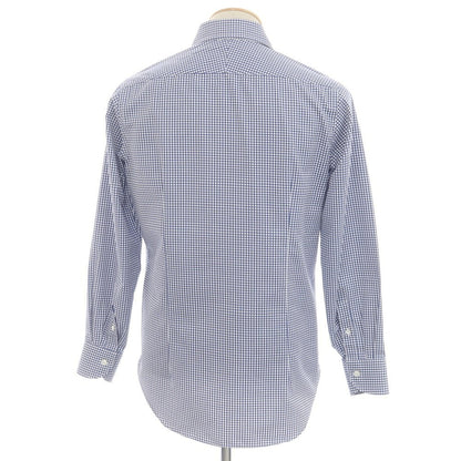 [Used] BEAMS F Cotton Check Wide Collar Dress Shirt Navy x White [38] [Condition Rank B] [Men&