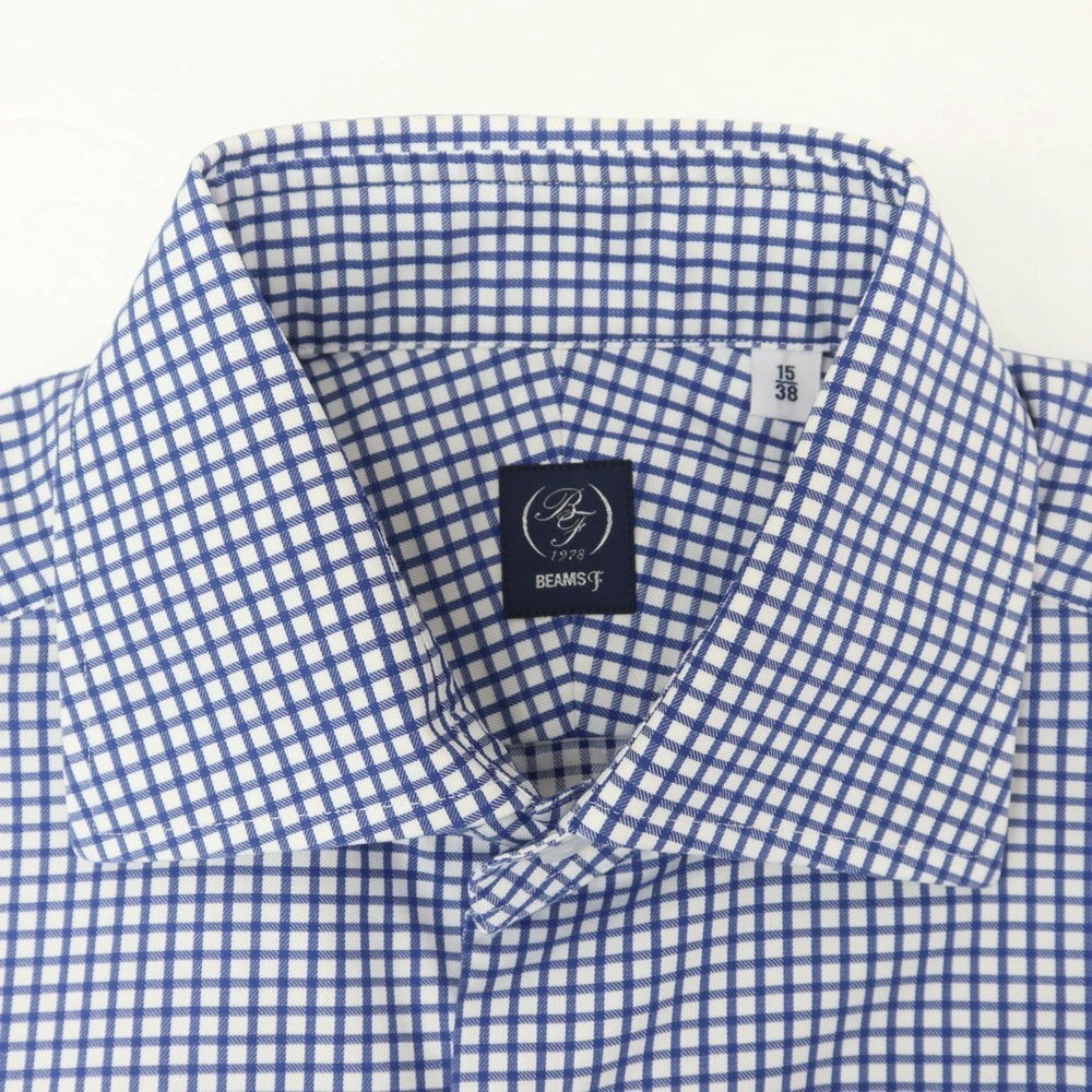[Used] BEAMS F Cotton Check Wide Collar Dress Shirt Navy x White [38] [Condition Rank B] [Men&