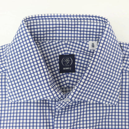 [Used] BEAMS F Cotton Check Wide Collar Dress Shirt Navy x White [38] [Condition Rank B] [Men&
