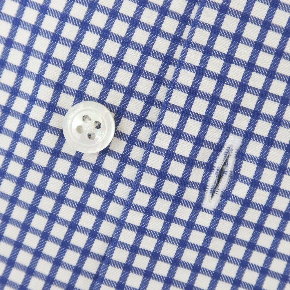 [Used] BEAMS F Cotton Check Wide Collar Dress Shirt Navy x White [38] [Condition Rank B] [Men&