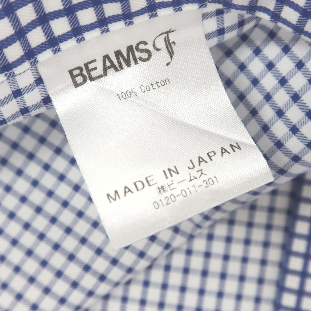 [Used] BEAMS F Cotton Check Wide Collar Dress Shirt Navy x White [38] [Condition Rank B] [Men&