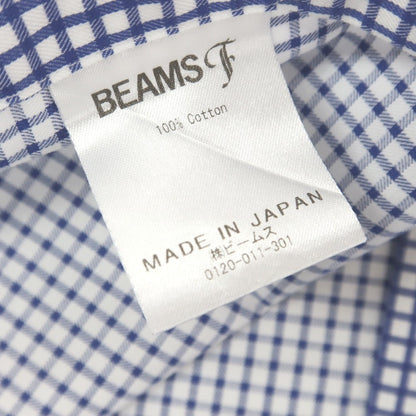 [Used] BEAMS F Cotton Check Wide Collar Dress Shirt Navy x White [38] [Condition Rank B] [Men&