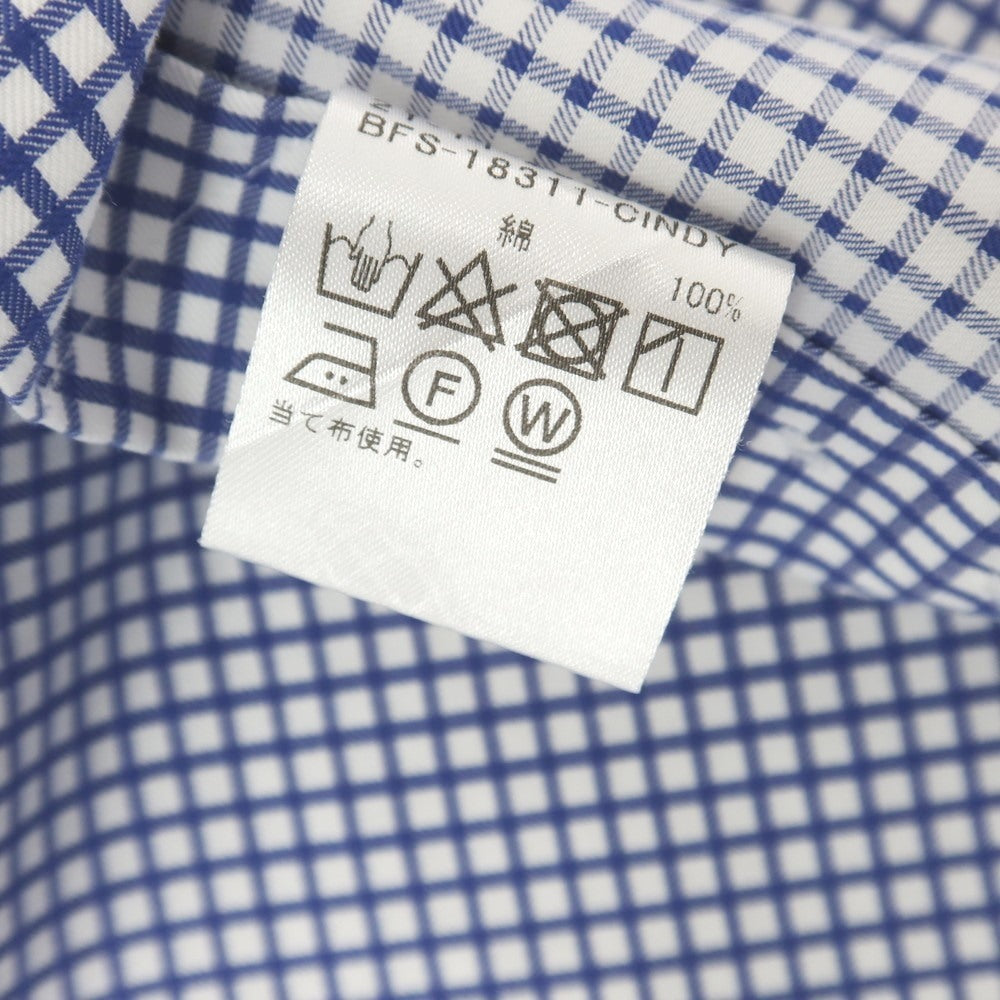 [Used] BEAMS F Cotton Check Wide Collar Dress Shirt Navy x White [38] [Condition Rank B] [Men&