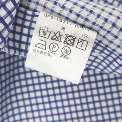 [Used] BEAMS F Cotton Check Wide Collar Dress Shirt Navy x White [38] [Condition Rank B] [Men&
