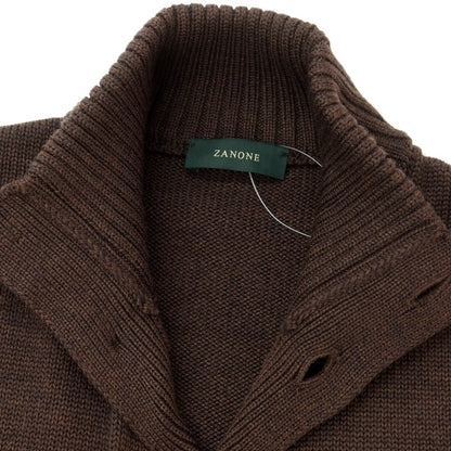 [New] ZANONE CHIOTO Kyoto mid-gauge wool stand-up collar cardigan, melange brown [52] [Condition rank N] [Men&