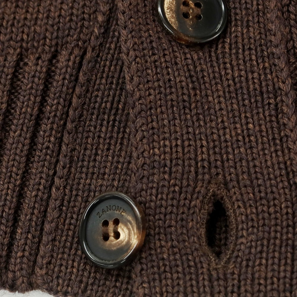 [New] ZANONE CHIOTO Kyoto mid-gauge wool stand-up collar cardigan, melange brown [52] [Condition rank N] [Men&