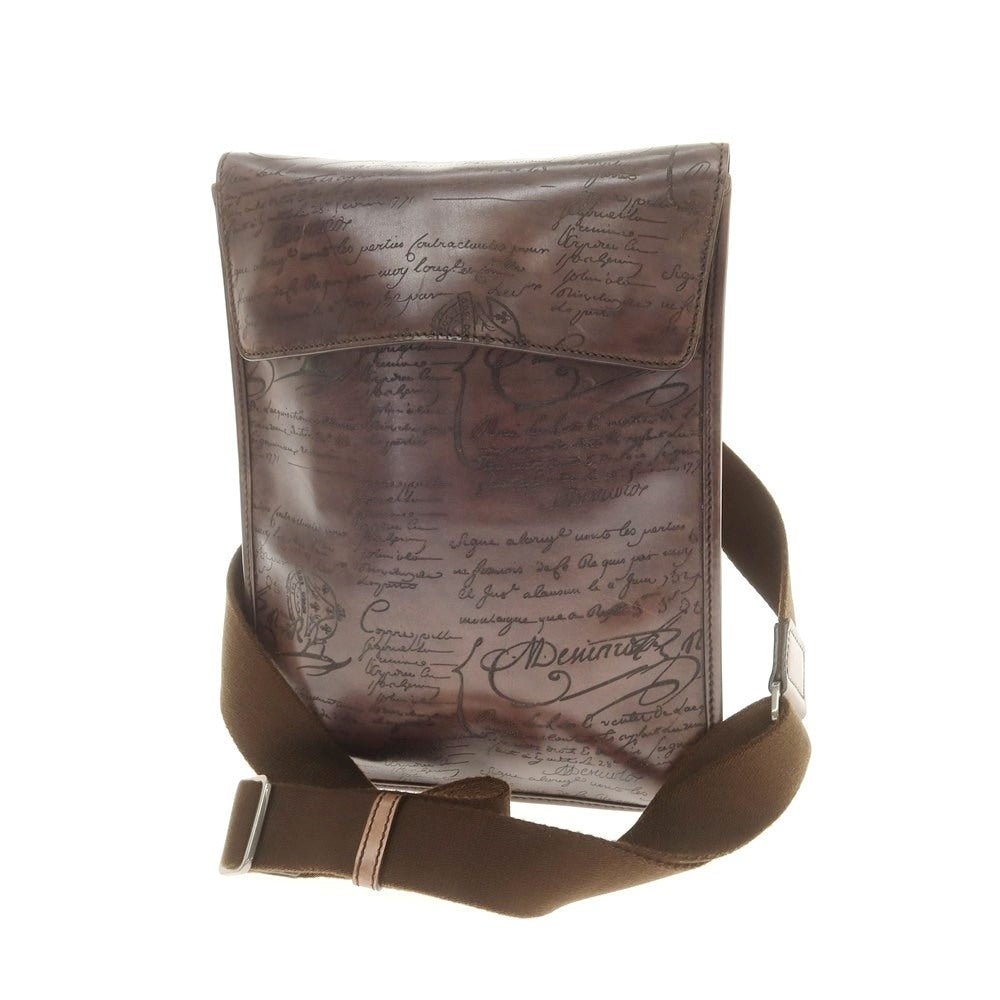 【中古】ベルルッティ Berluti カリグラフィ レザー ショルダーバッグ ブラウン【 状態ランクB 】【 メンズ 】