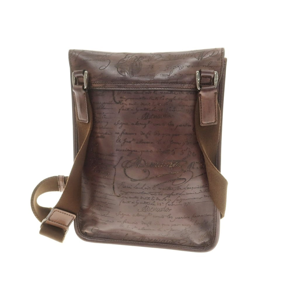 【中古】ベルルッティ Berluti カリグラフィ レザー ショルダーバッグ ブラウン【 状態ランクB 】【 メンズ 】