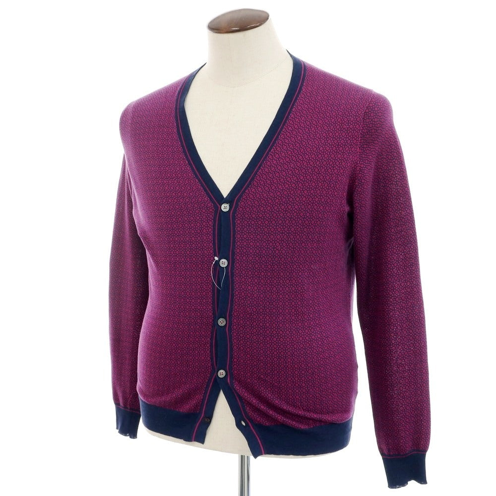 [Used] Drumohr high gauge cotton knit cardigan, pink purple x navy [48] [Condition: C] [Men&