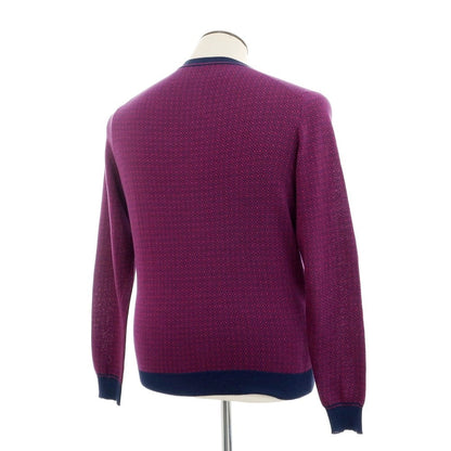 [Used] Drumohr high gauge cotton knit cardigan, pink purple x navy [48] [Condition: C] [Men&