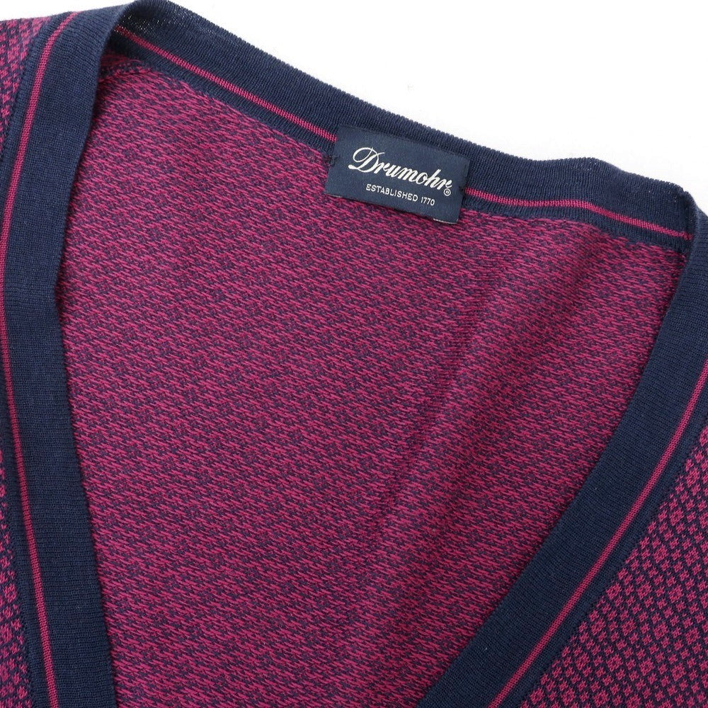 [Used] Drumohr high gauge cotton knit cardigan, pink purple x navy [48] [Condition: C] [Men&