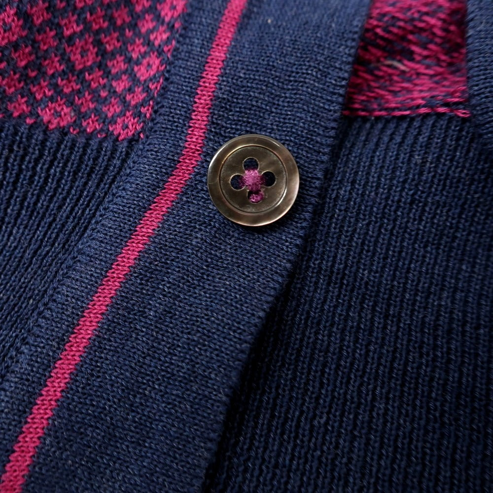 [Used] Drumohr high gauge cotton knit cardigan, pink purple x navy [48] [Condition: C] [Men&