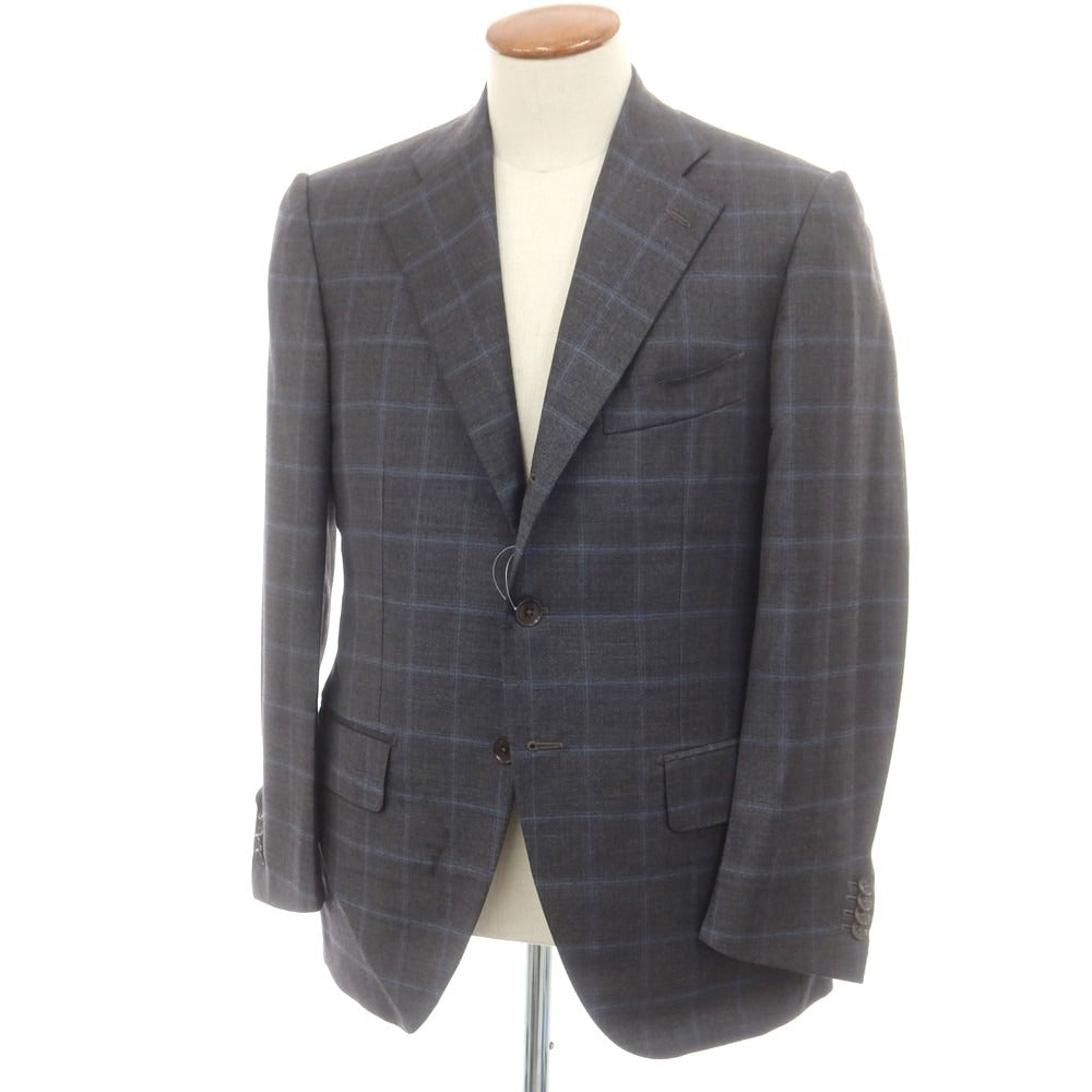 【中古】イザイア ISAIA ウール130’s チェック テーラードジャケット グレーxブルー【 46 】【 状態ランクC 】【 メンズ 】