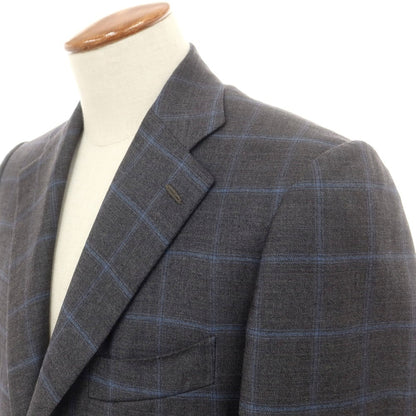 【中古】イザイア ISAIA ウール130’s チェック テーラードジャケット グレーxブルー【 46 】【 状態ランクC 】【 メンズ 】