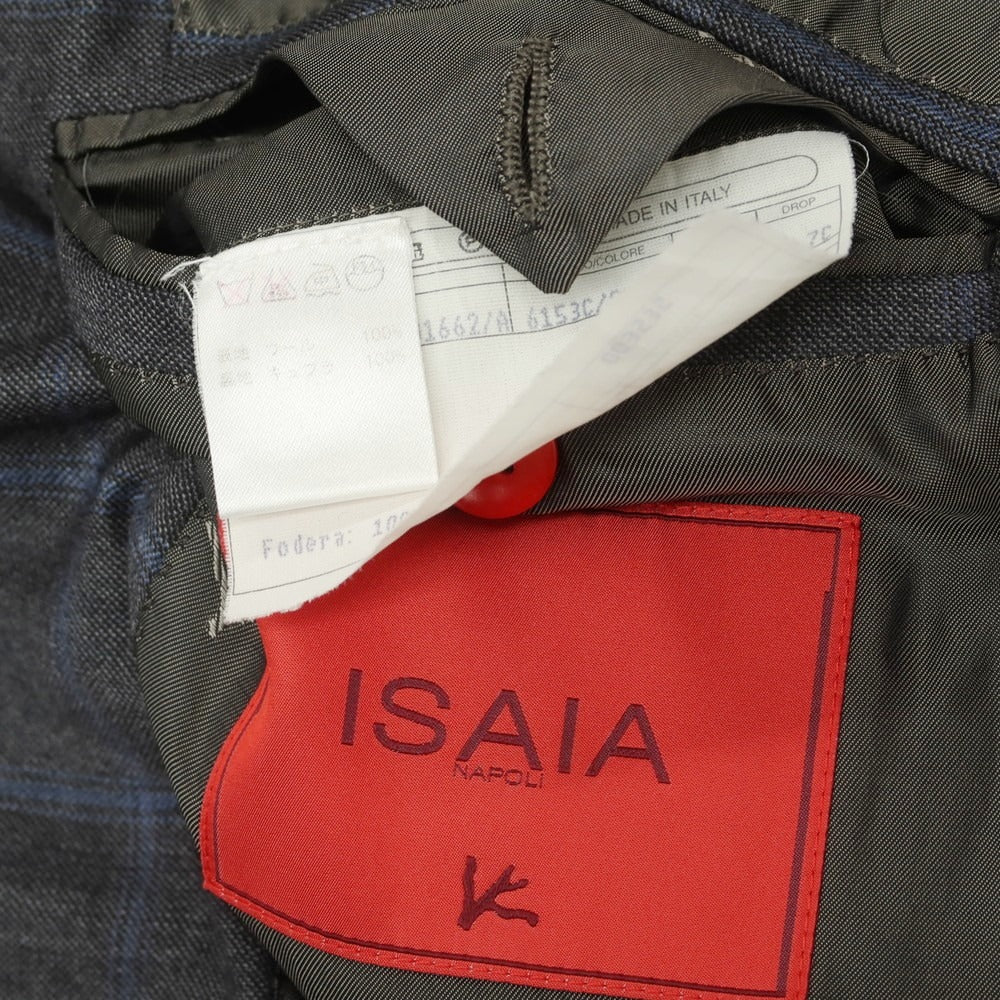 【中古】イザイア ISAIA ウール130’s チェック テーラードジャケット グレーxブルー【 サイズ46 】【 状態ランクC 】【 メンズ 】 [CPD]