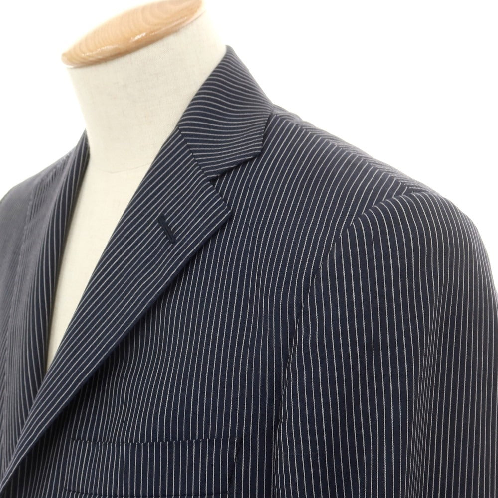 【中古】ベルベスト Belvest ウール モヘヤ 3つボタンスーツ ダークネイビーxホワイト【サイズ44】【 状態ランクC 】【 メンズ 】[EPD]
