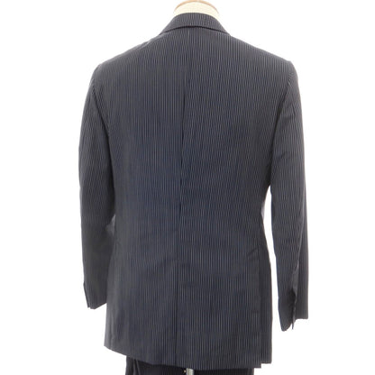 【中古】ベルベスト Belvest ウールモヘヤ ストライプ 3つボタンスーツ ダークネイビーxホワイト【 44 】【 状態ランクC 】【 メンズ 】