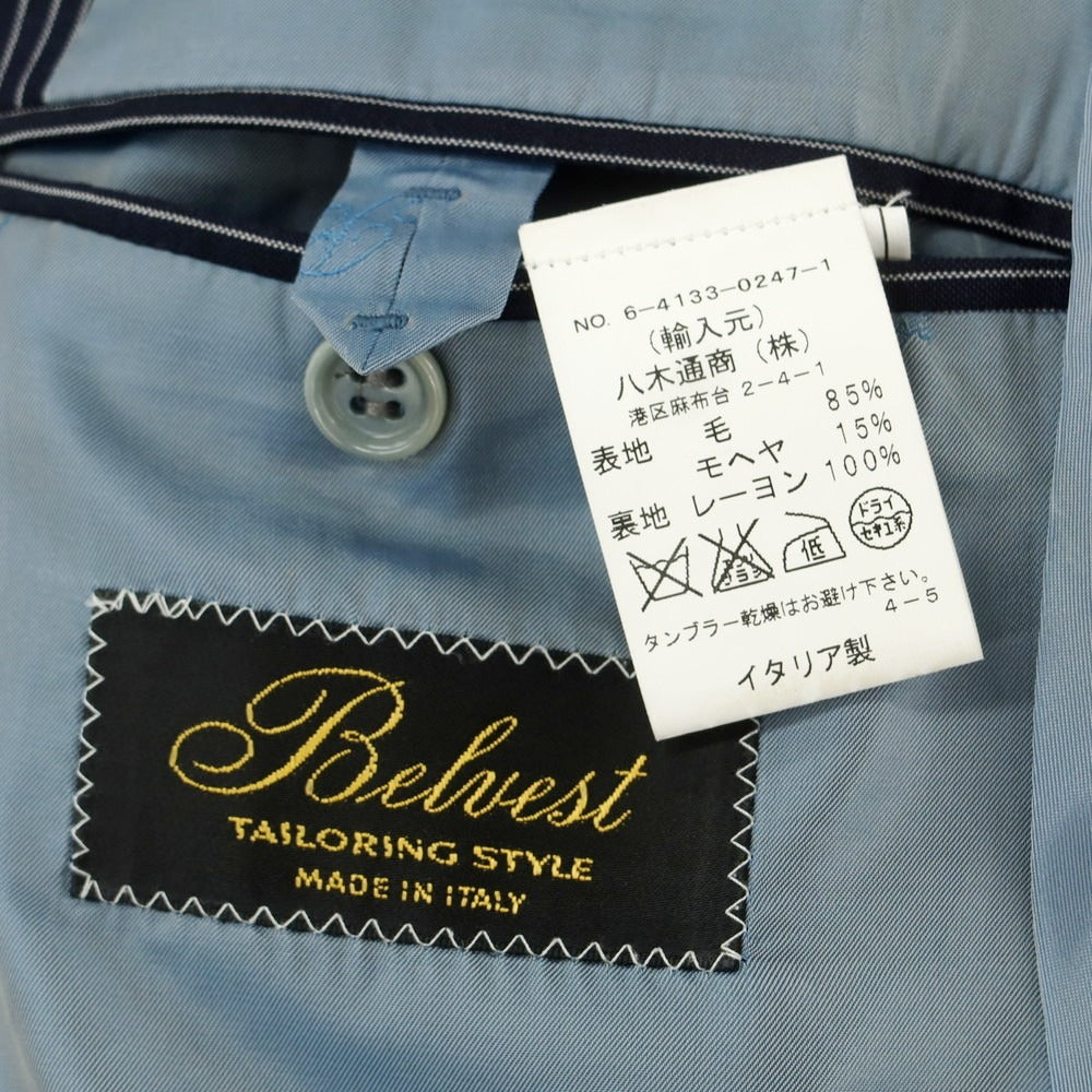 【中古】ベルベスト Belvest ウール モヘヤ 3つボタンスーツ ダークネイビーxホワイト【サイズ44】【 状態ランクC 】【 メンズ 】[EPD]