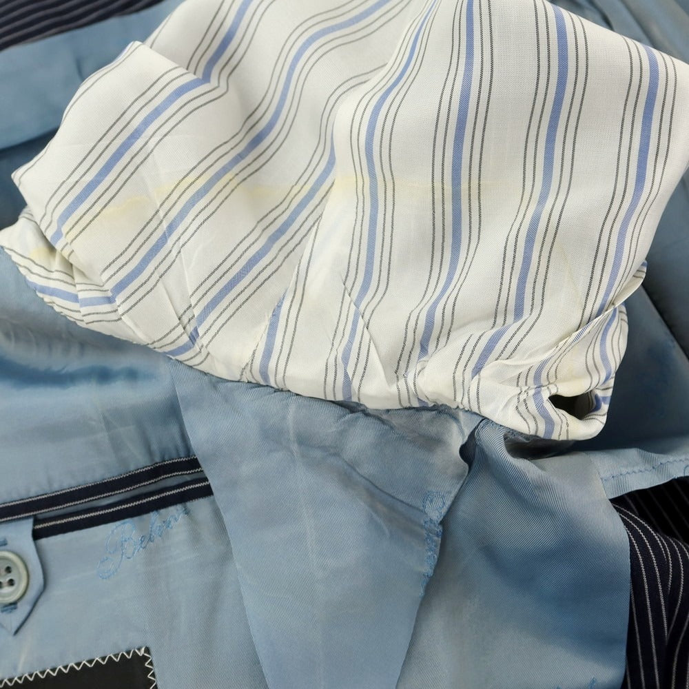 【中古】ベルベスト Belvest ウールモヘヤ ストライプ 3つボタンスーツ ダークネイビーxホワイト【 44 】【 状態ランクC 】【 メンズ 】
