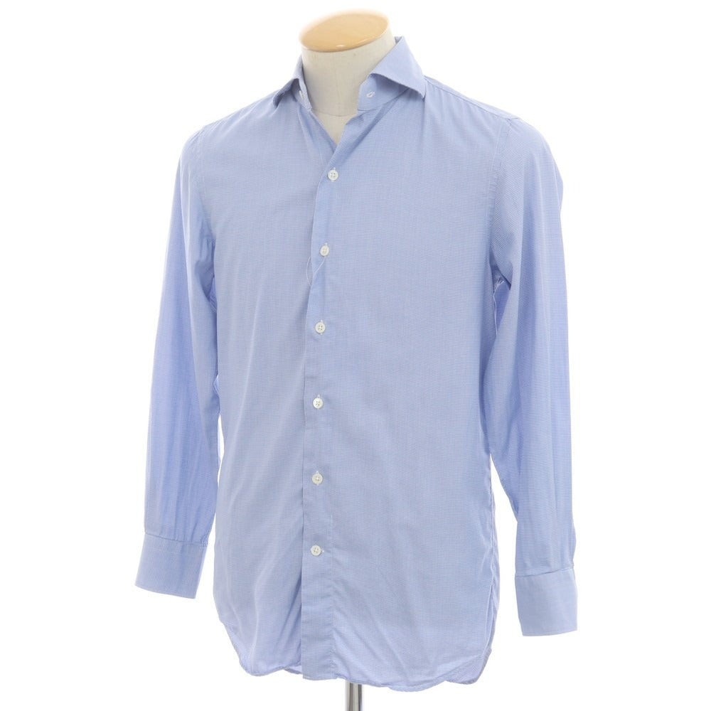 [Used] Italstyle Cotton Houndstooth Wide Collar Dress Shirt Blue [37] [Condition Rank C] [Men&