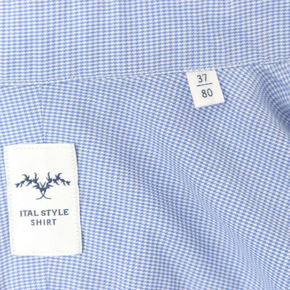 [Used] Italstyle Cotton Houndstooth Wide Collar Dress Shirt Blue [37] [Condition Rank C] [Men&