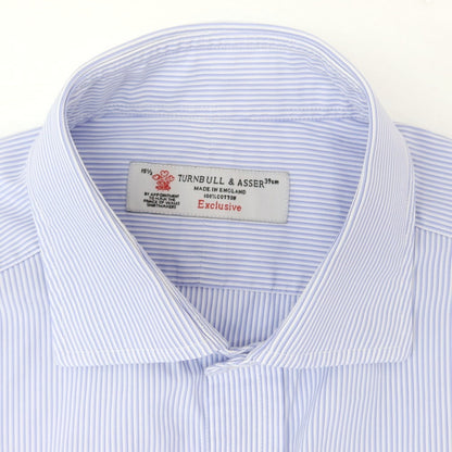 [Used] Turnbull &amp;amp; Asser Cotton Striped Double Cuff Wide Collar Dress Shirt Blue x White [39] [Condition Rank C] [Men&