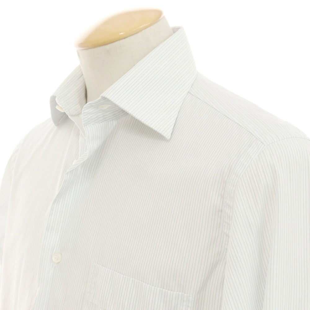 [Used] Brioni Cotton Striped Regular Collar Dress Shirt White x Blue Gray [37] [Condition Rank C] [Men&