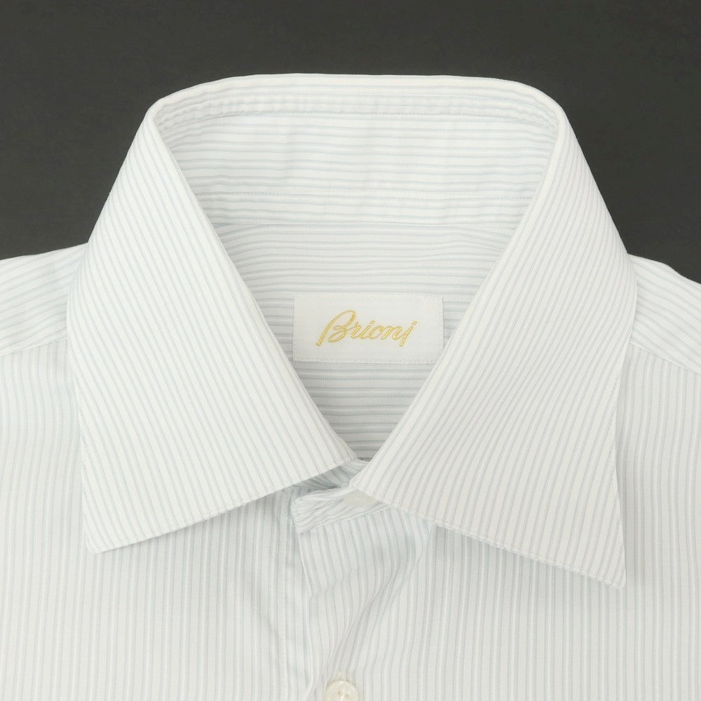 [Used] Brioni Cotton Striped Regular Collar Dress Shirt White x Blue Gray [37] [Condition Rank C] [Men&