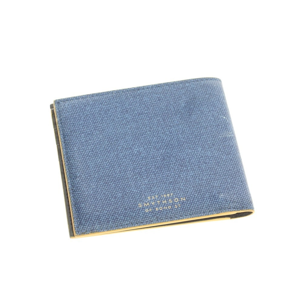 【中古】スマイソン SMYTHSON プリントレザー 二つ折り財布 ブルーxネイビー【 状態ランクB 】【 メンズ 】 [DPD]