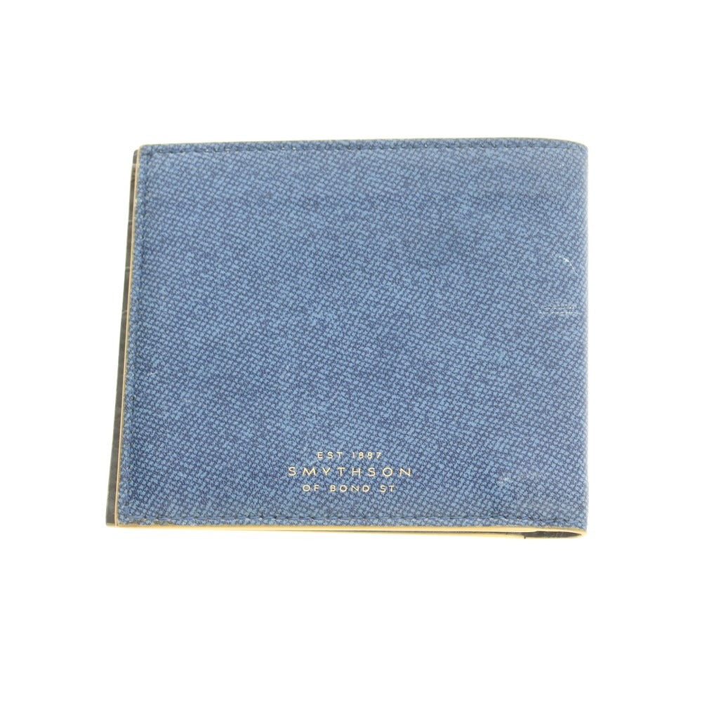 【中古】スマイソン SMYTHSON プリントレザー 二つ折り財布 ブルーxネイビー【 状態ランクB 】【 メンズ 】