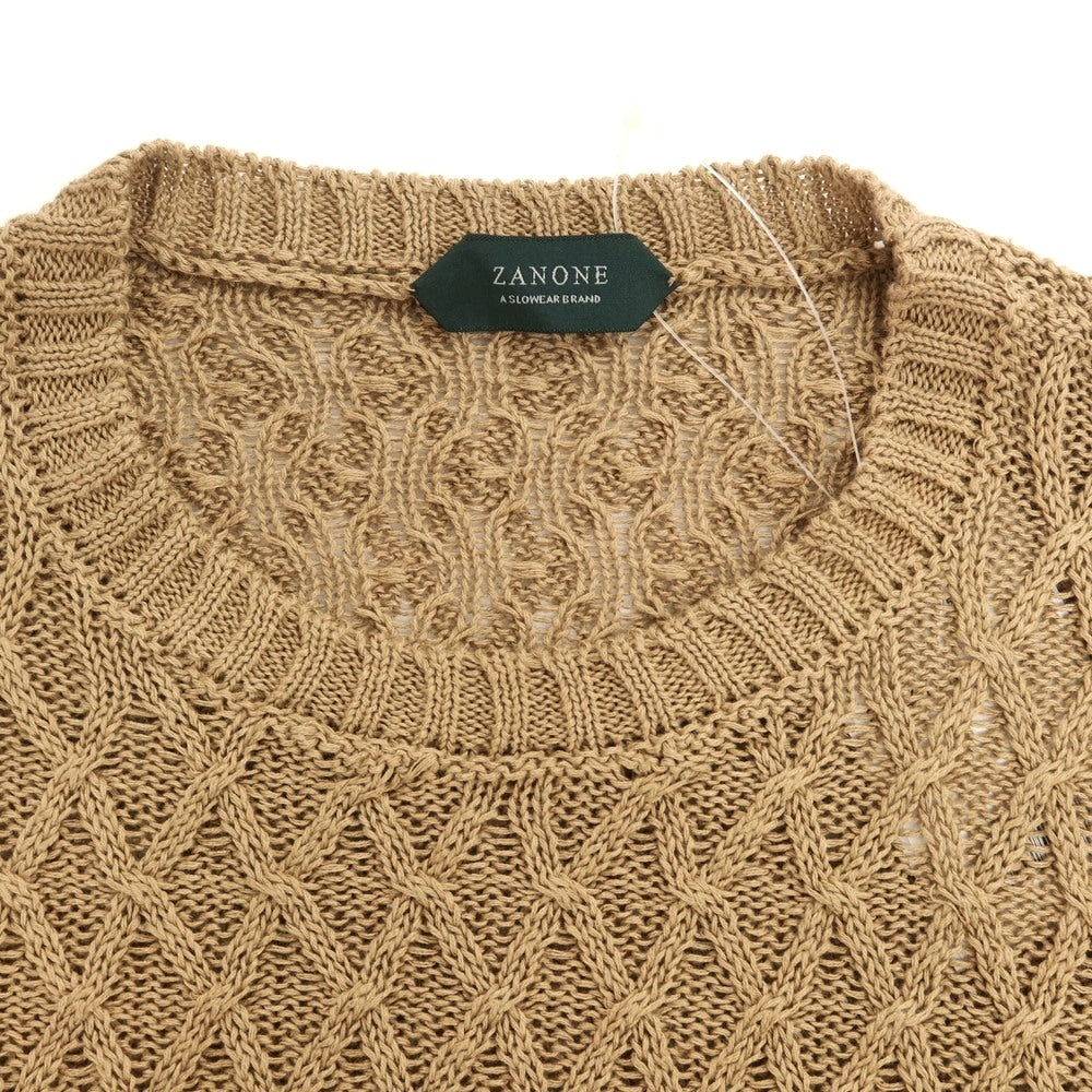 [Used] [Unused] ZANONE Linen Cotton Crew Neck Pullover Knit Camel Beige [50] [Condition Rank S] [Men&
