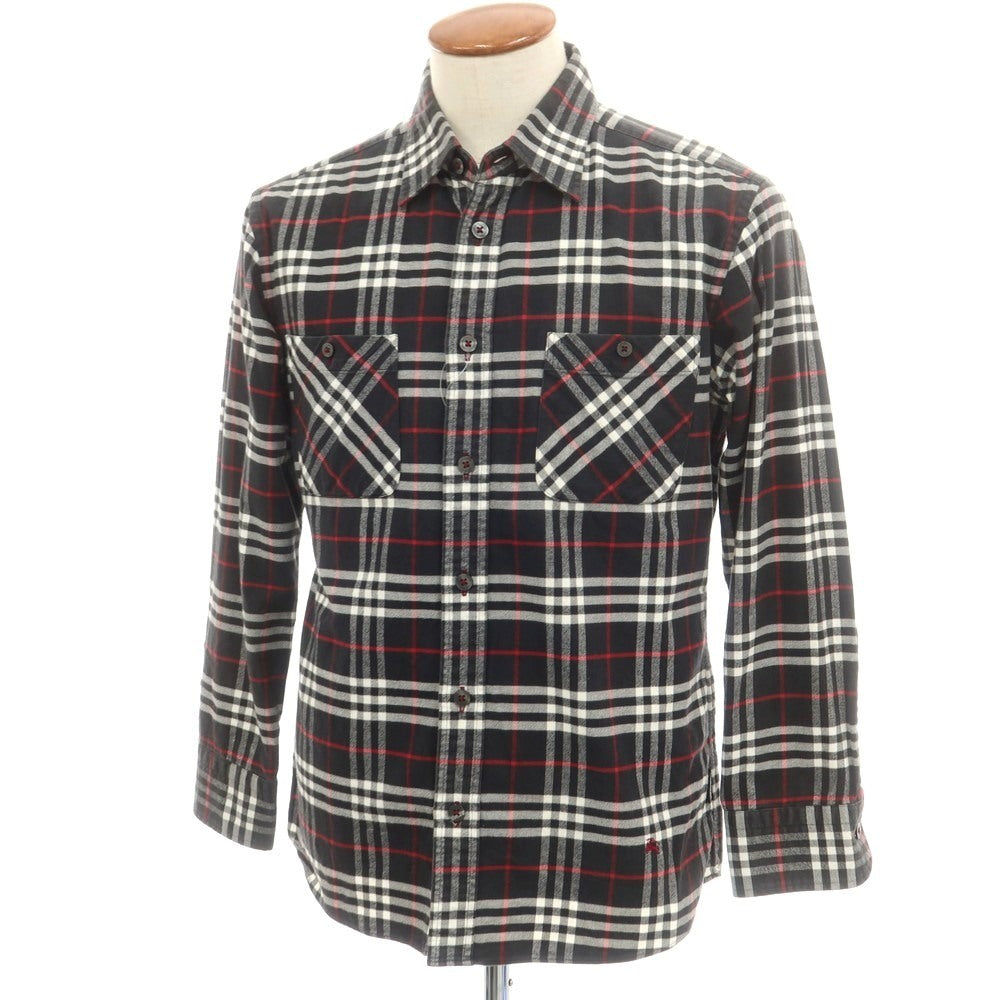 【中古】バーバリーブラックレーベル BURBERRY BLACK LABEL コットン チェック レギュラーカラー カジュアルシャツ ブラックxホワイト【 2 】【 状態ランクC 】【 メンズ 】