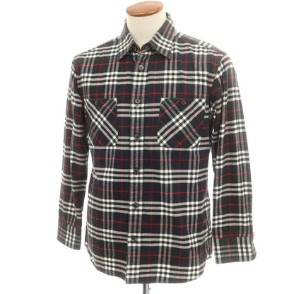 【中古】バーバリーブラックレーベル BURBERRY BLACK LABEL コットン チェック レギュラーカラー カジュアルシャツ ブラックxホワイト【 2 】【 状態ランクC 】【 メンズ 】