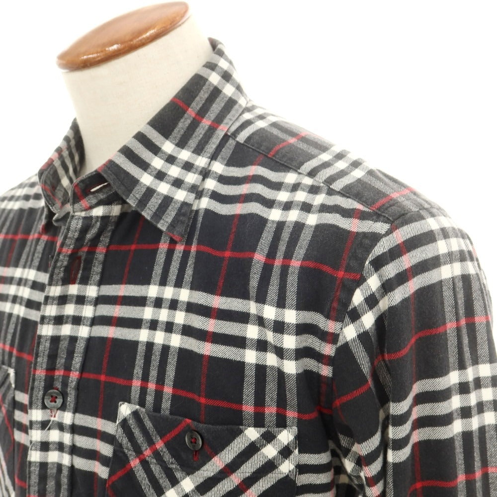 【中古】バーバリーブラックレーベル BURBERRY BLACK LABEL コットン チェック レギュラーカラー カジュアルシャツ ブラックxホワイト【 2 】【 状態ランクC 】【 メンズ 】
