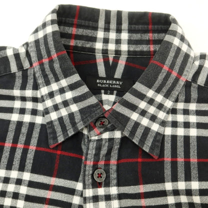 【中古】バーバリーブラックレーベル BURBERRY BLACK LABEL コットン チェック レギュラーカラー カジュアルシャツ ブラックxホワイト【 2 】【 状態ランクC 】【 メンズ 】
