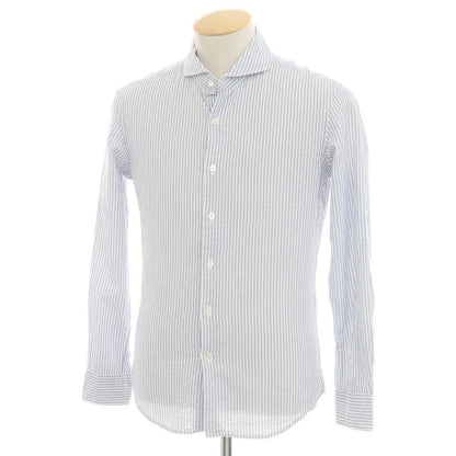 [Used] EDIFICE Cotton Seersucker Striped Cutaway Casual Shirt Light Navy x White [S] [Condition Rank C] [Men&