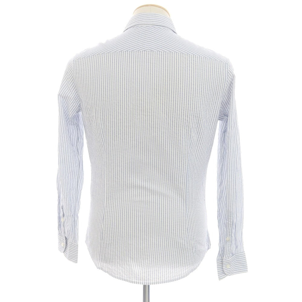 [Used] EDIFICE Cotton Seersucker Striped Cutaway Casual Shirt Light Navy x White [S] [Condition Rank C] [Men&