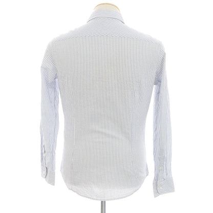[Used] EDIFICE Cotton Seersucker Striped Cutaway Casual Shirt Light Navy x White [S] [Condition Rank C] [Men&