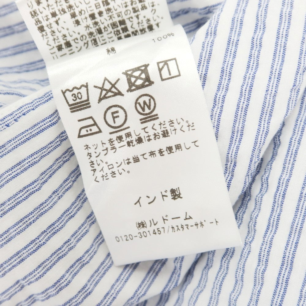 [Used] EDIFICE Cotton Seersucker Striped Cutaway Casual Shirt Light Navy x White [S] [Condition Rank C] [Men&