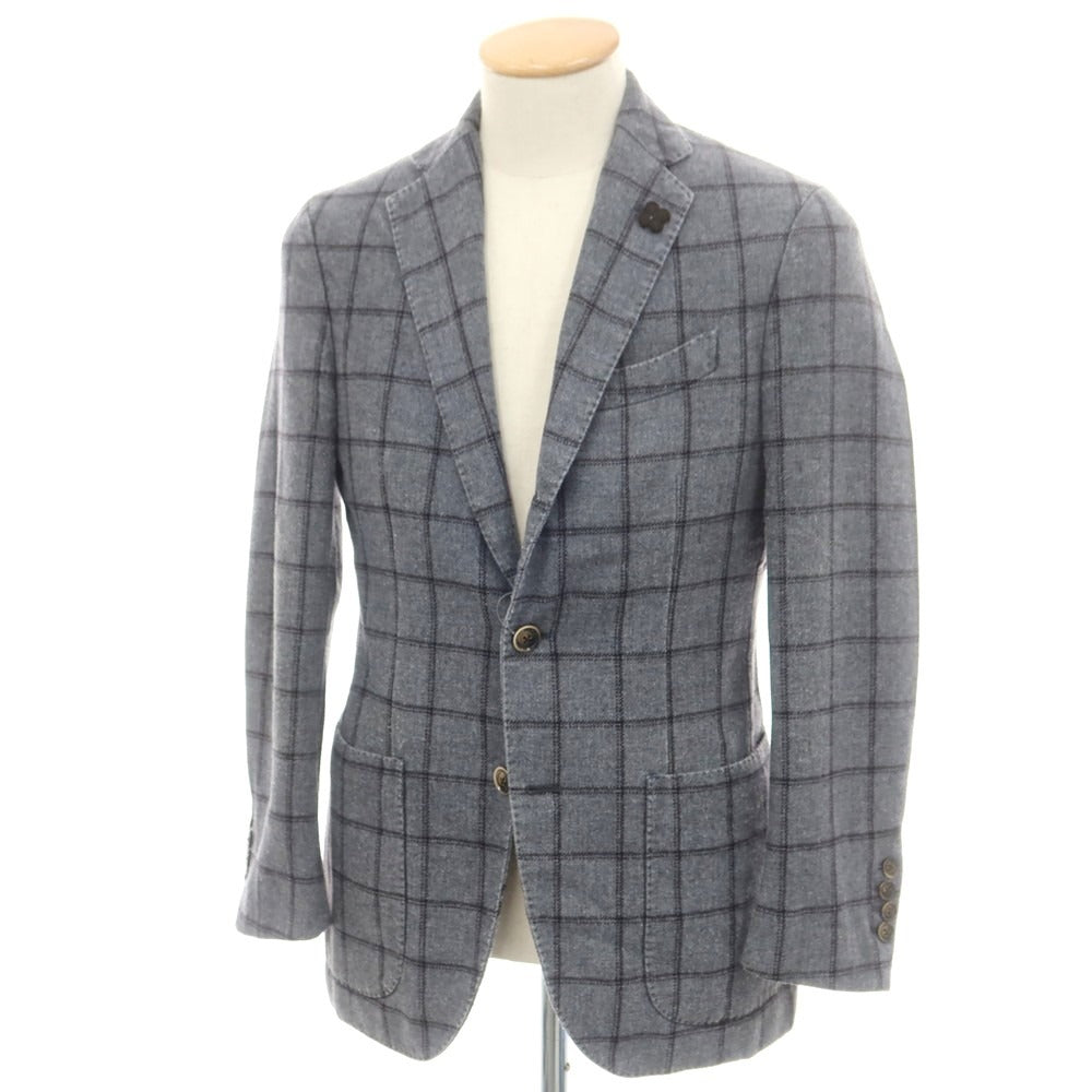 【中古】ラルディーニ LARDINI ウールポリエステル チェック テーラードジャケット グレー【 44 】【 状態ランクC 】【 メンズ 】