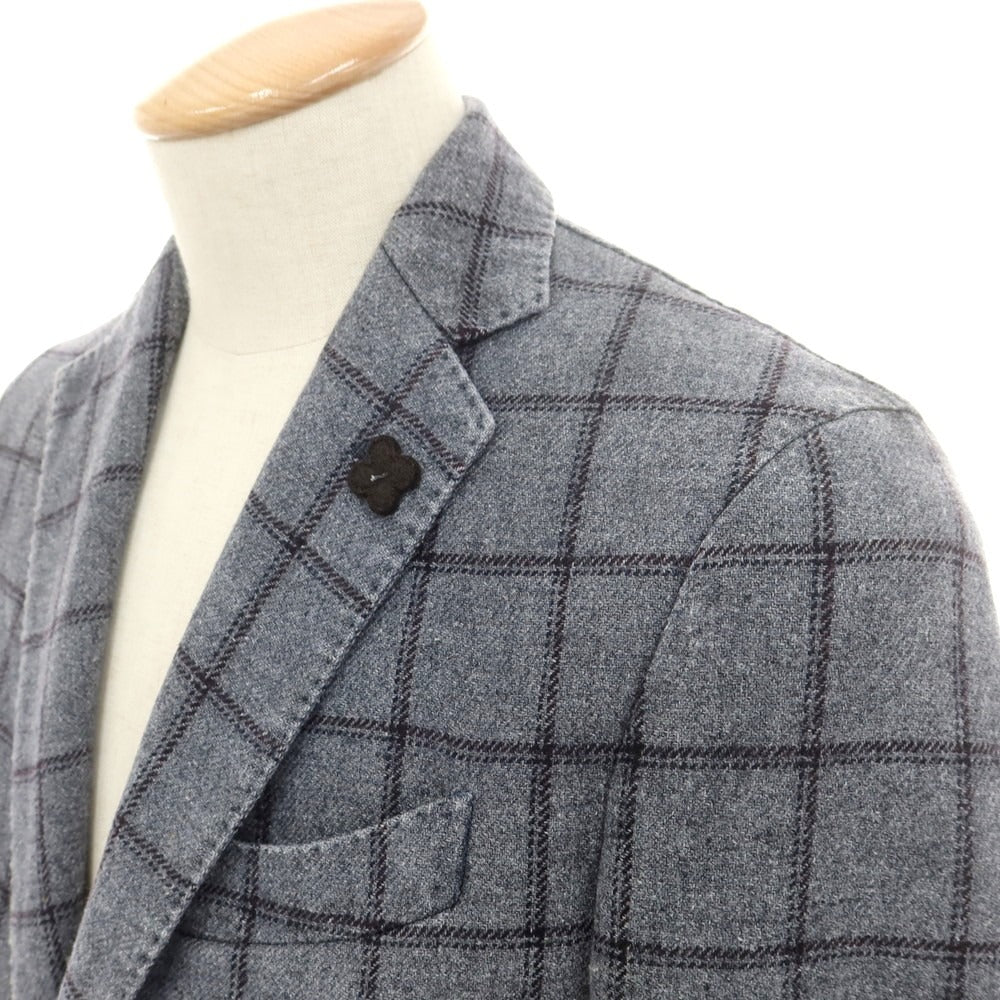 【中古】ラルディーニ LARDINI ウールポリエステル チェック テーラードジャケット グレー【 44 】【 状態ランクC 】【 メンズ 】