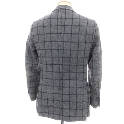 【中古】ラルディーニ LARDINI ウールポリエステル チェック テーラードジャケット グレー【 44 】【 状態ランクC 】【 メンズ 】