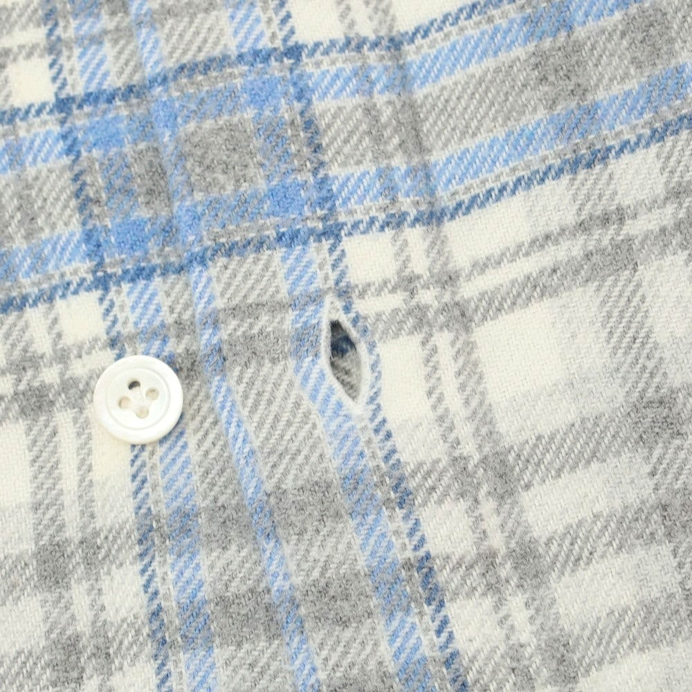 【中古】フィナモレ Finamore コットン チェック カッタウェイ カジュアルシャツ グレーxホワイト【サイズ37】【 状態ランクC 】【 メンズ 】 [CPD]