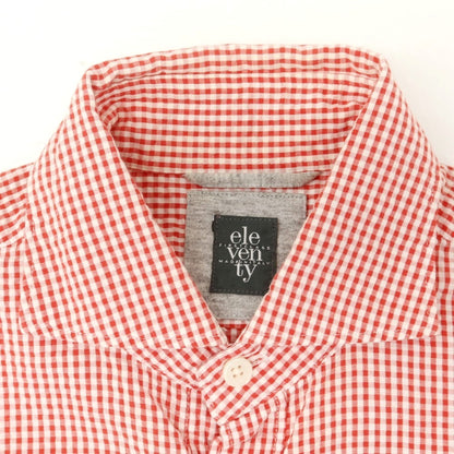 [Used] eleventy Cotton Seersucker Gingham Check Horizontal Collar Casual Shirt Red x White [37] [Condition Rank C] [Men&