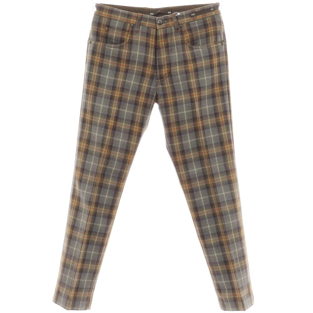 【中古】ピーティーゼロウーノ PT01 CROSSBREAD ウール チェック カジュアルスラックスパンツ グレーxオレンジ【 44 】【 状態ランクC 】【 メンズ 】