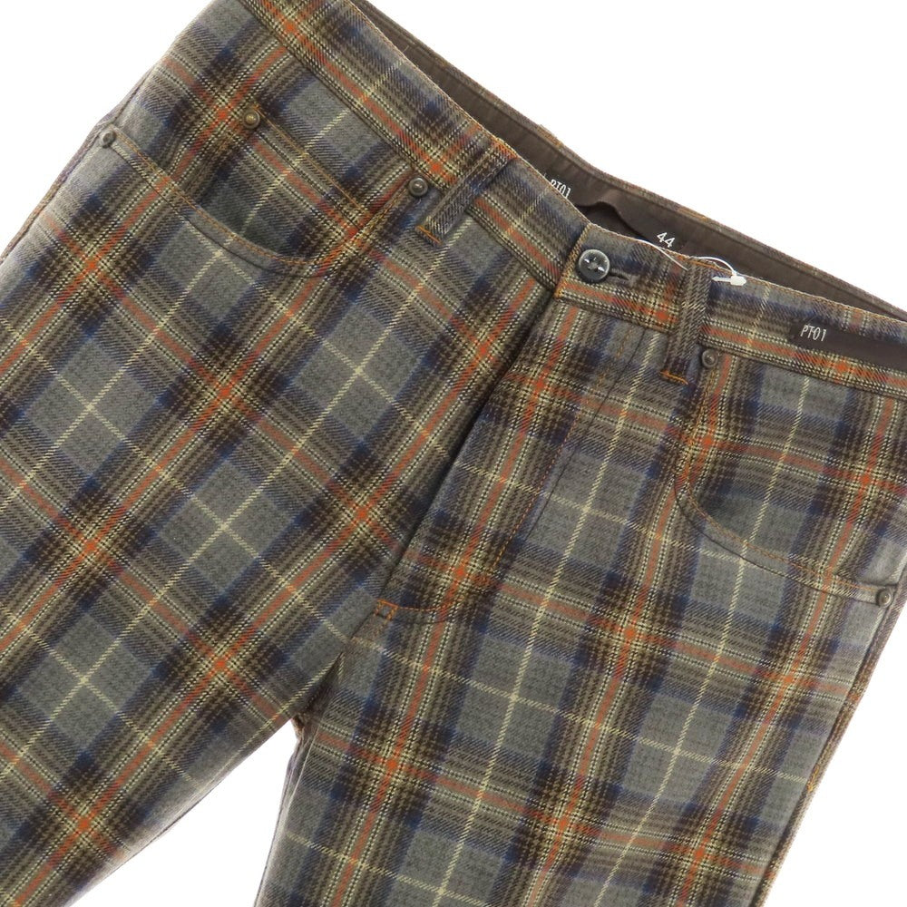 【中古】ピーティーゼロウーノ PT01 CROSSBREAD ウール チェック カジュアルスラックスパンツ グレーxオレンジ【 44 】【 状態ランクC 】【 メンズ 】