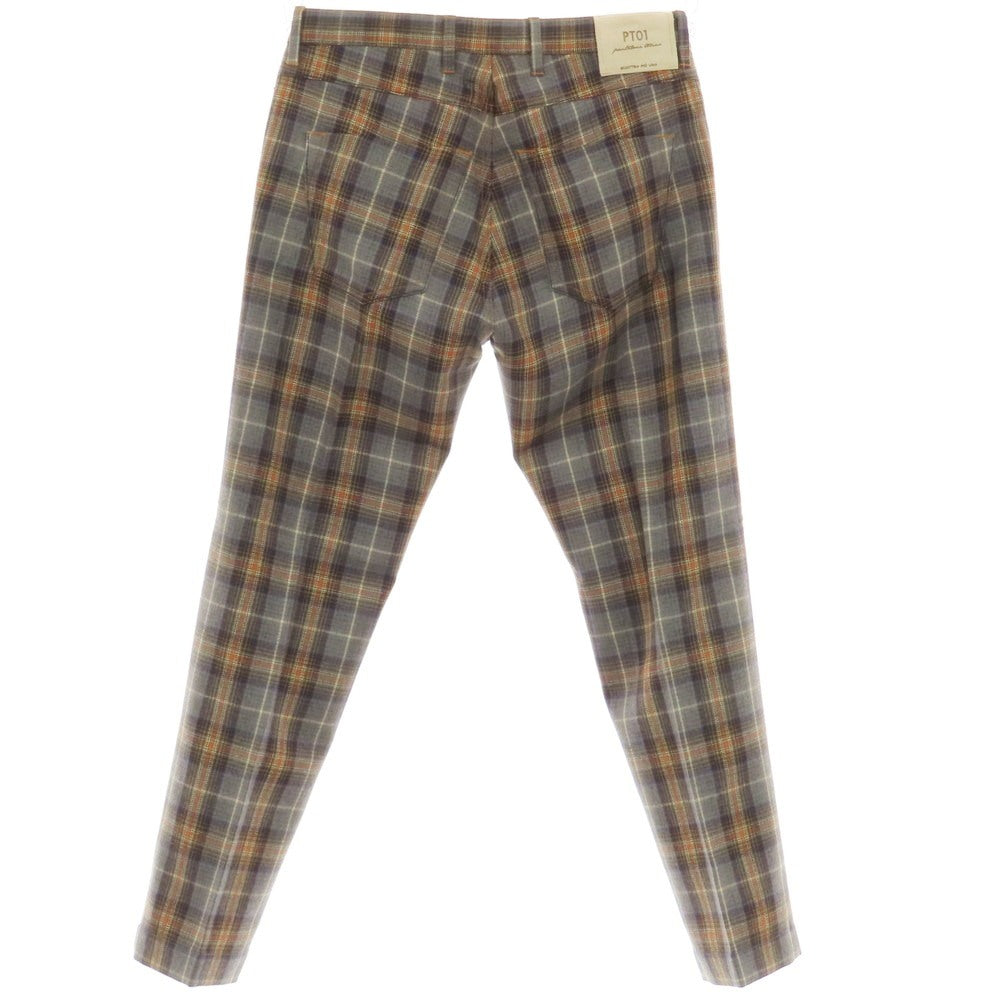 【中古】ピーティーゼロウーノ PT01 CROSSBREAD ウール チェック カジュアルスラックスパンツ グレーxオレンジ【 44 】【 状態ランクC 】【 メンズ 】