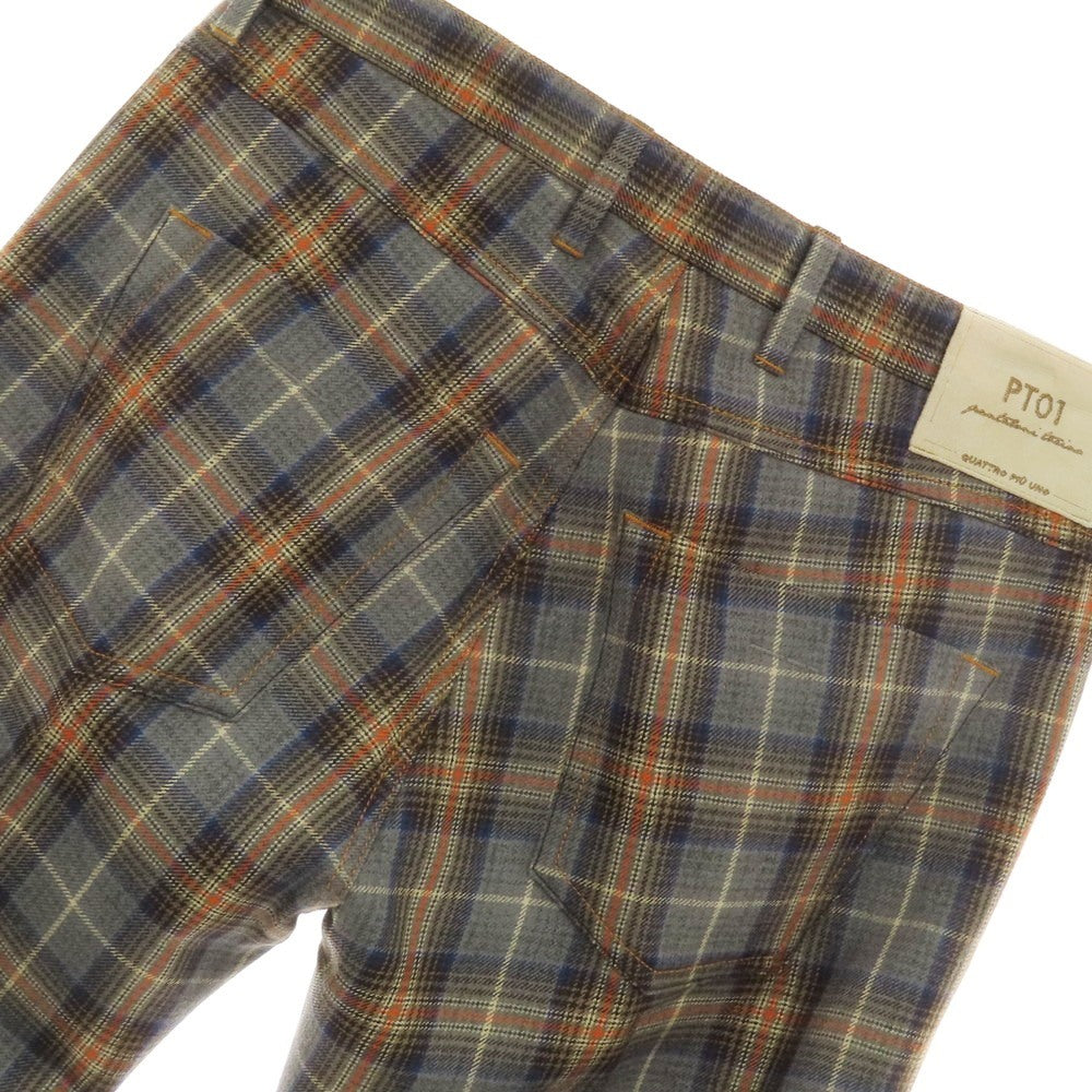 【中古】ピーティーゼロウーノ PT01 CROSSBREAD ウール チェック カジュアルスラックスパンツ グレーxオレンジ【 44 】【 状態ランクC 】【 メンズ 】