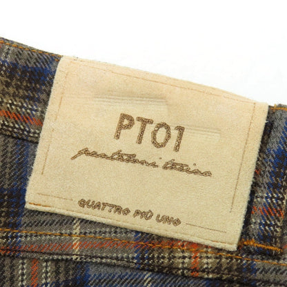 【中古】ピーティーゼロウーノ PT01 CROSSBREAD ウール チェック カジュアルスラックスパンツ グレーxオレンジ【 44 】【 状態ランクC 】【 メンズ 】